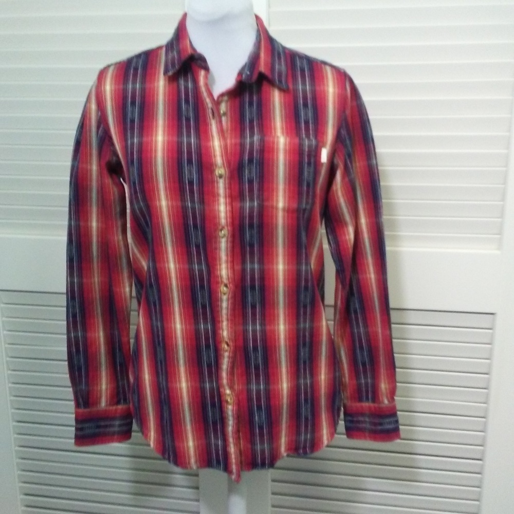Burton Flannel Shirt Womens size Medium 100% Cotton Plaid Stripe‎ Button Down